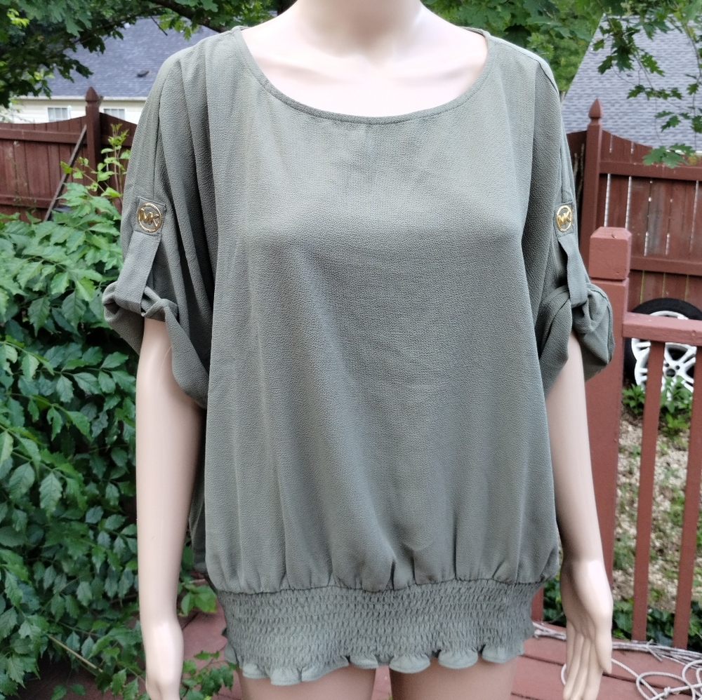 NWT MICHAEL by Michael Kors Elastic Waist Relaxed Fit Army Green Top